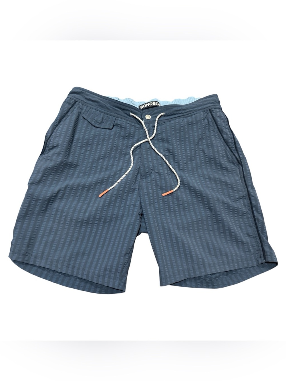 Bonobos Seersucker Surf Swim Stretch Chino Shorts Trunks 7” Medium Blue Coastal